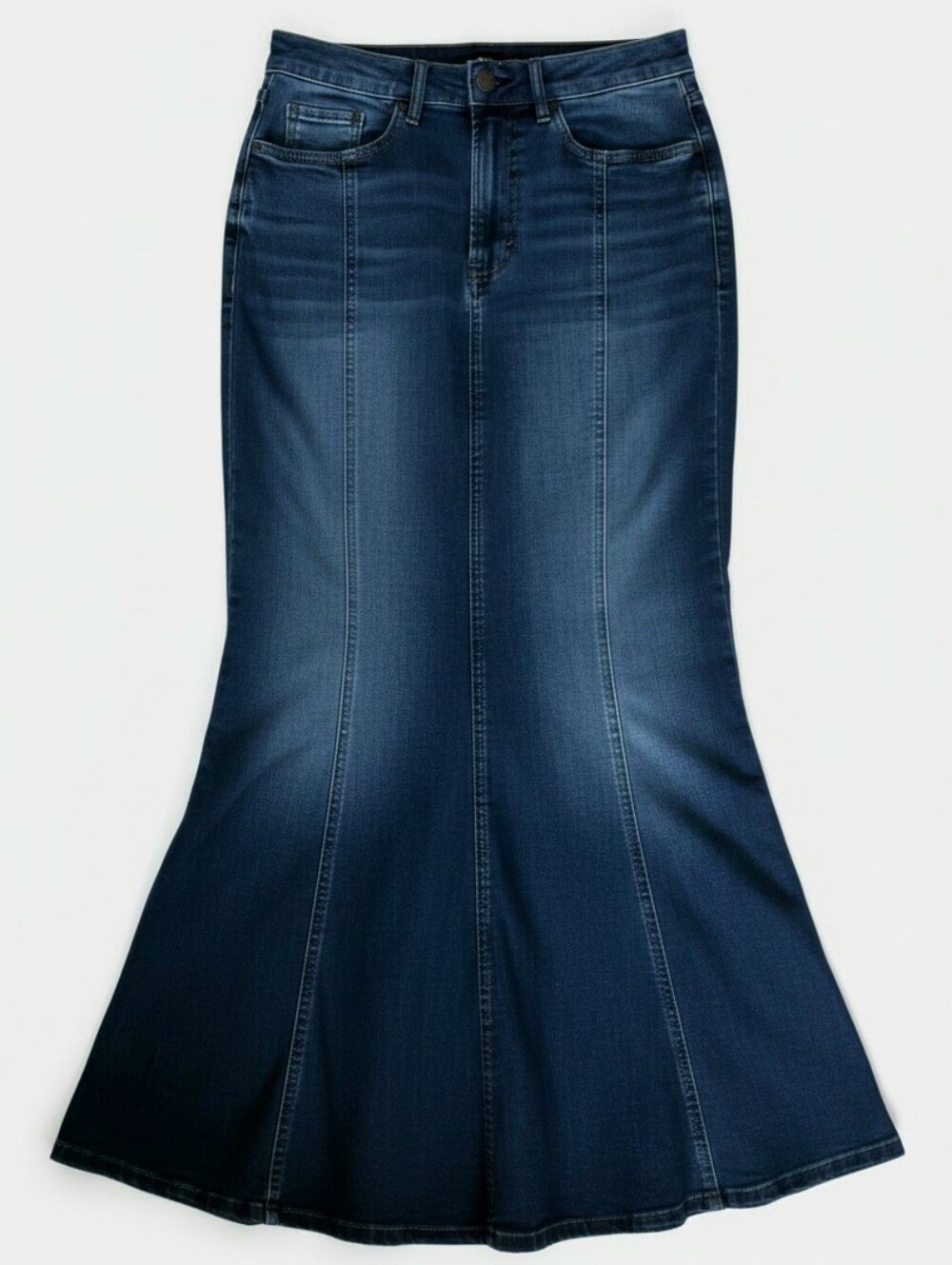 a.n.a Dark Wash High Rise Fit & Flare Paneled Denim Maxi Skirt Size 6 Boho Chic